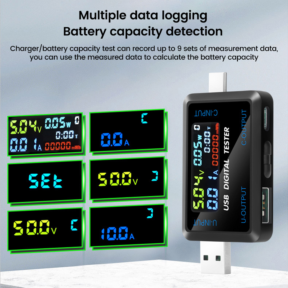 DIPPRUN DC 4.5~36V Multi-function Digital Display Voltage Current Capacity Tester USB+Type-C Interface USB Cable Charger Detector