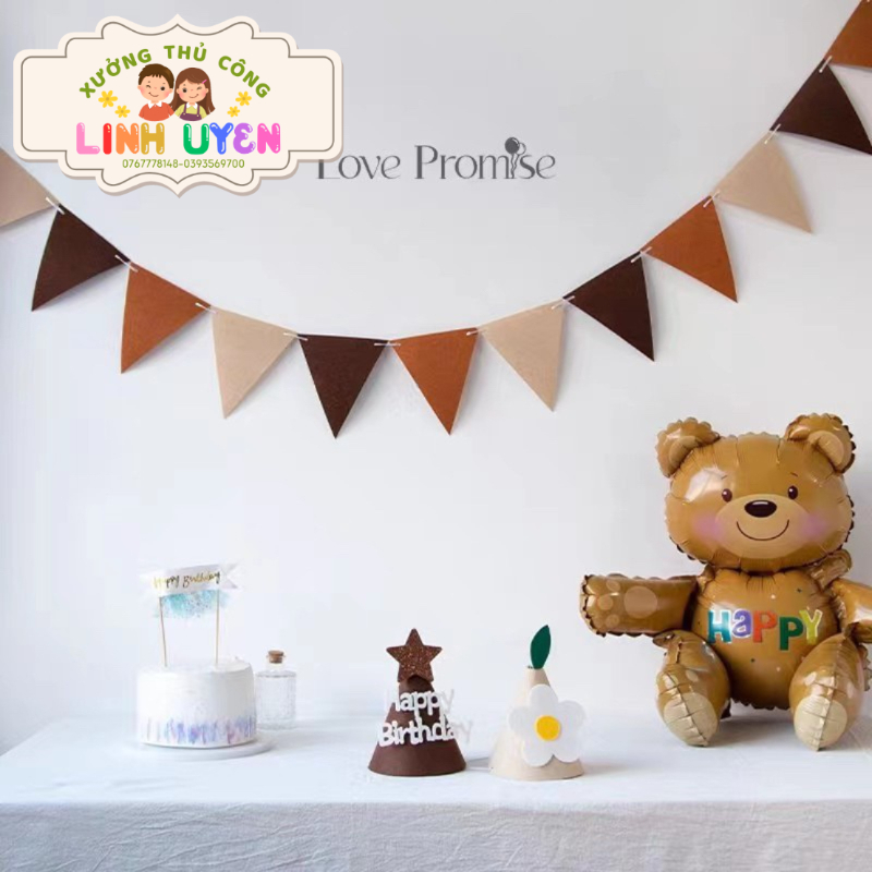 Phụ kiện trang trí sinh nhật tone nâu đầy đủ cho bé