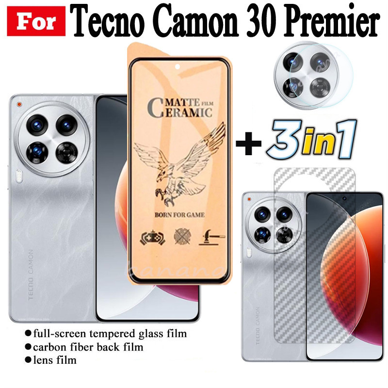 3 IN 1 Tecno Camon 30 Premier Ceramic Tempered Glass for Tecno Camon 30 Pro Pova 6 5 4 Pro Pova Neo 3 2 Camera Lens Glass Screen Protector and Back Film