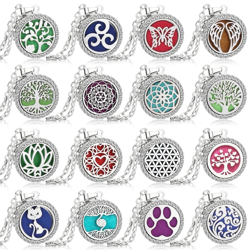 Crystal Aromatherapy Necklace Tree Flower Essential Oils Diffuser Jewelry Women Locket Aroma Diffuser Perfume Pendant Necklace.