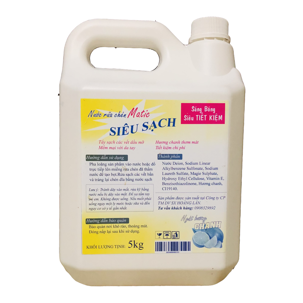 Nước rửa chén hương chanh Matic Siêu Sạch can 5kg