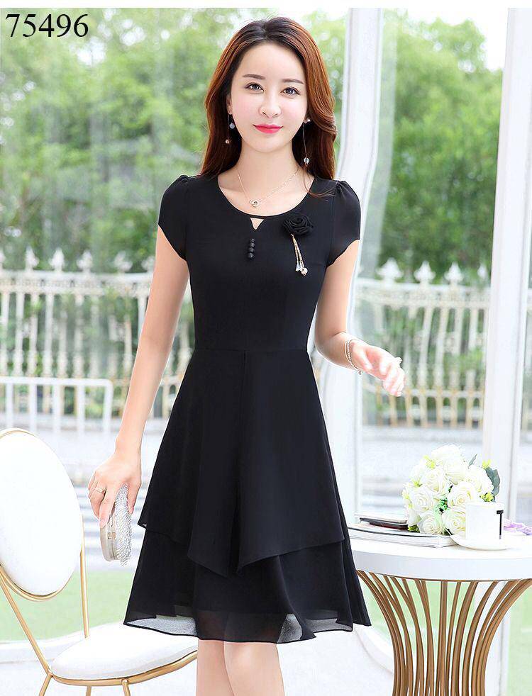 Đầm xòe voan chiffon dự tiệc đính hoa