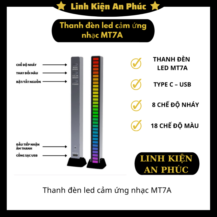[HCM]Thanh đèn led cảm ứng nhạc MT7A - Đèn led RGB nháy theo nhạc 32 hạt - Sử dụng nguồn...