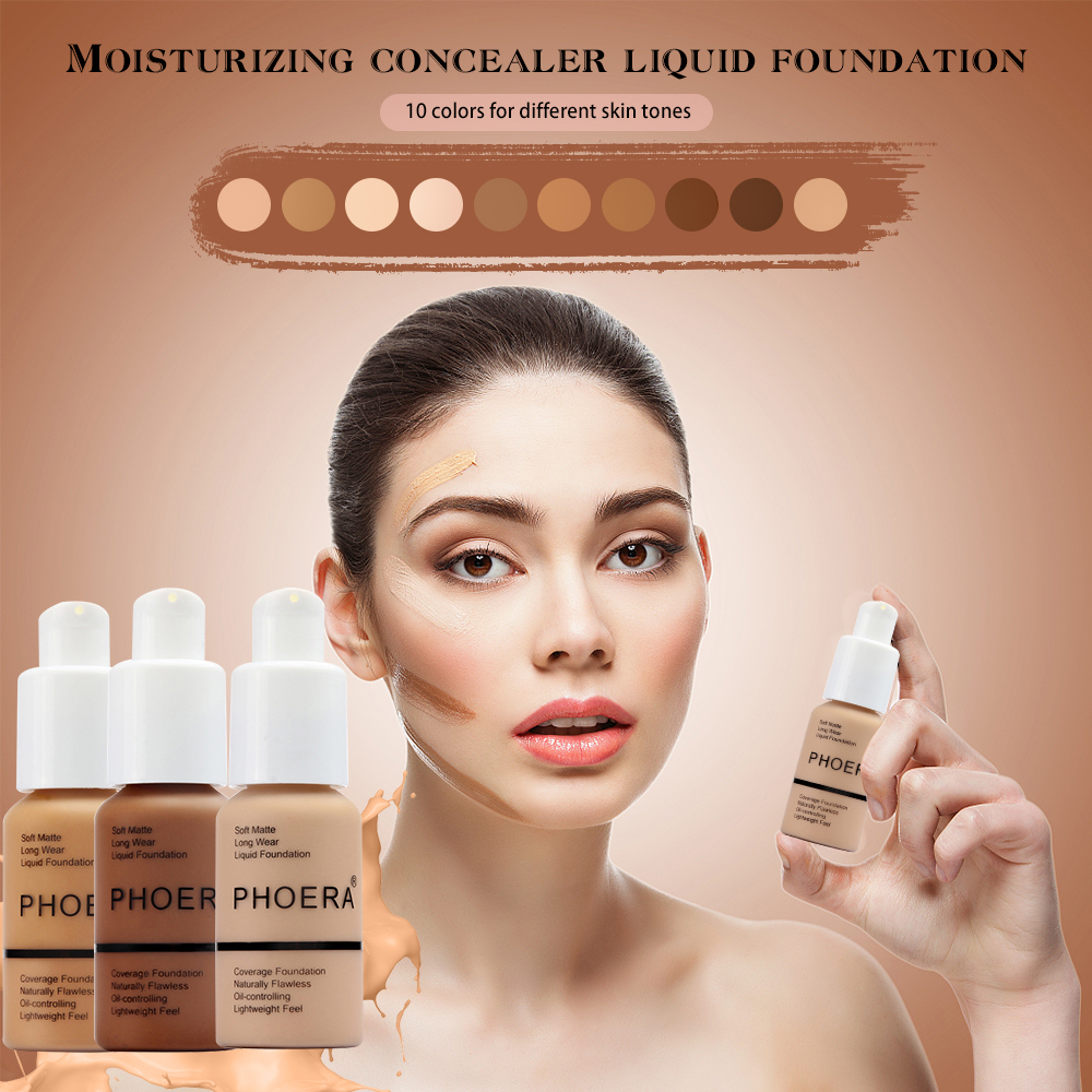 Aabeauty [100% Chính hãng] phoera Foundation Matte không thấm nước Kem che khuyết điểm kem nền dạng lỏng làm sáng Kem dưỡng ẩm