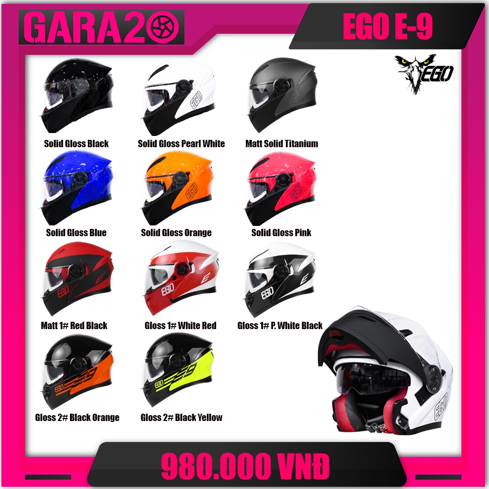 Mũ bảo hiểm fullface lật hàm EGO E-9 - GARA20