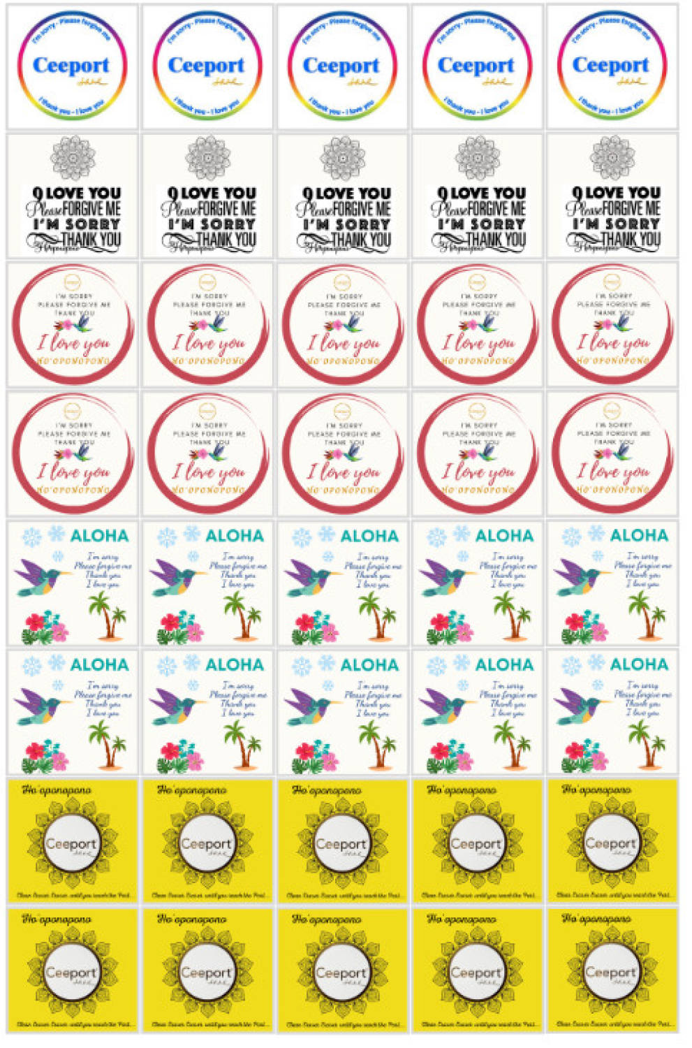 Set 40 Decal Thanh Tẩy 3.5*3.5 mixed (Ho'oponopono Cleaning Decal Sticker) cắt sẵn