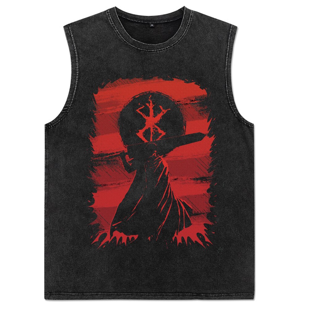 Berserk T Shirt Anime Washed Vest Guts Sleeveless Vintage Top Streetwear T-Shirts Summer Harajuku Cotton Tops Tees Uni