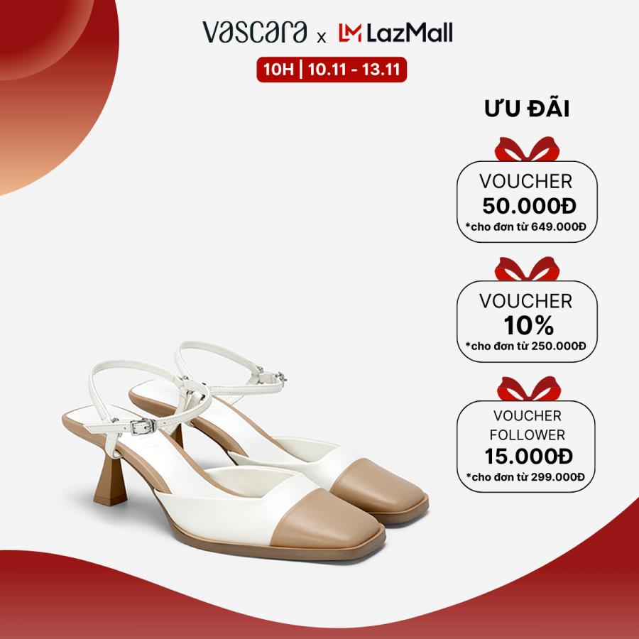 [Ưu đãi voucher 10%] Vascara Giày Bít Spool Heel Nhấn Mũi Phối Layer - BMN 0595