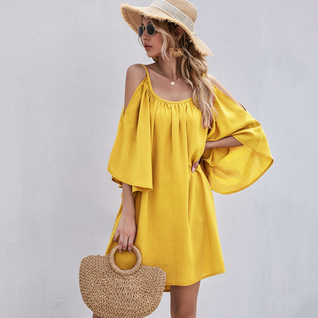 Upscale Need - ladies casual sexy dress with flared sleeves female casual dresses. - Sensible - Must Have - Well Inspired & Crafted
