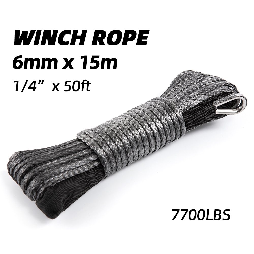 Winch rope st line with sheath gray synthetic towing rope 15m 7700lbs car wash maintenance st for atv utv off-road