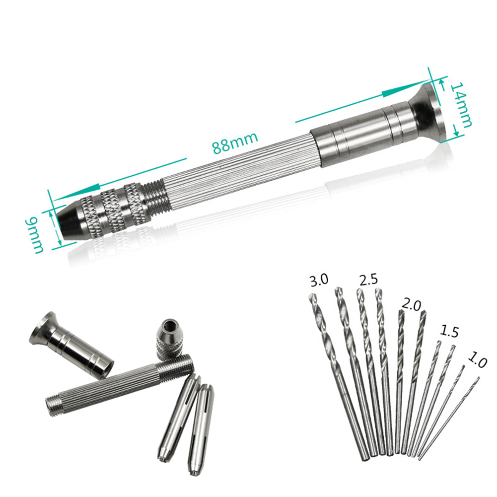 Bộ 11 Nhôm Mini Micro Móc Khóa Ngàm Máy Khoan Cầm Tay Với Xoắn Mũi Khoan Dụng Cụ Quay