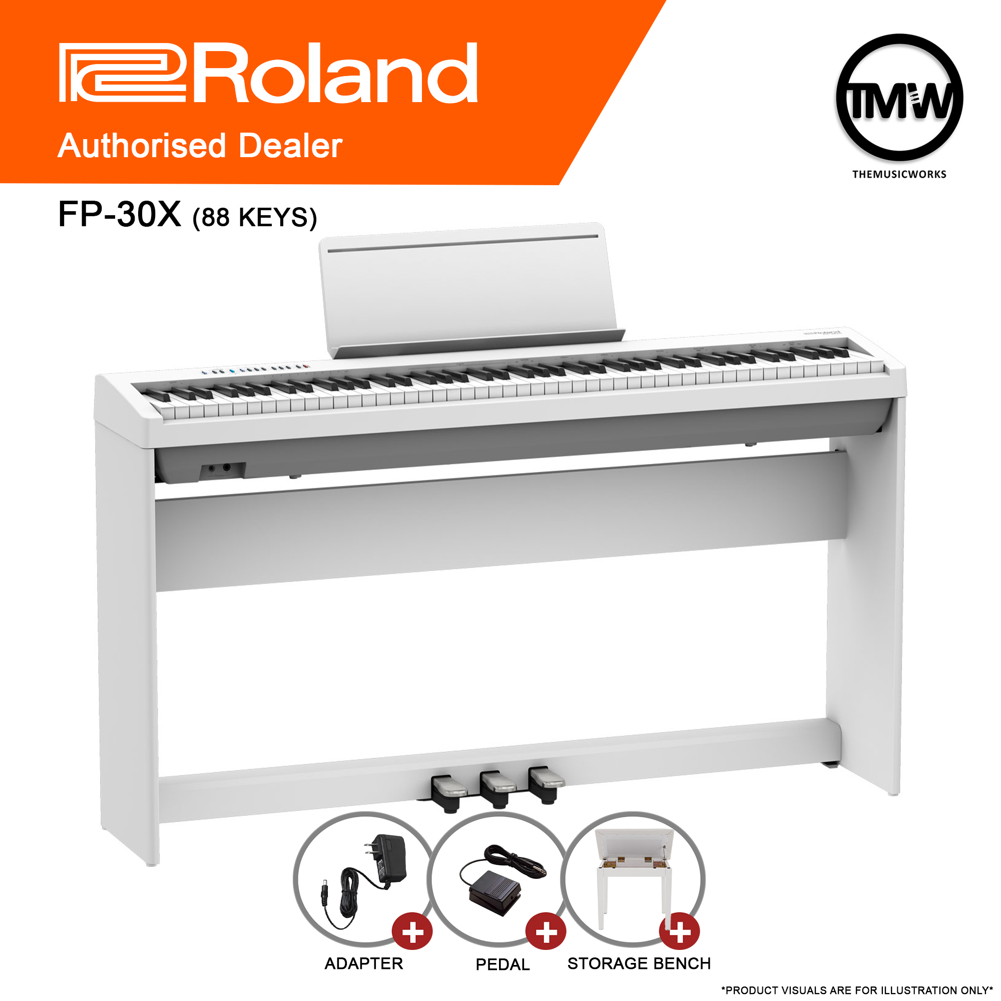 Preorder May June 21 Onwards Roland Fp 30x Portable Digital Piano Keyboard White Keys Pha 4 Standard Escapement Ivory Fp30x Piano Stand Tri Pedal Unit Fp 30 X Bluetooth Wireless Support Absolute The Music Works