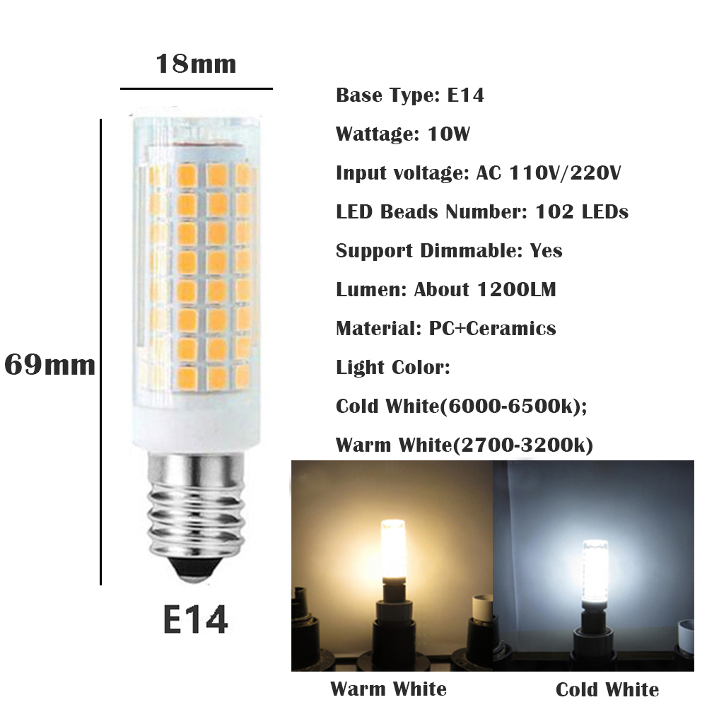 Giao hàng nhanh⚡Bóng Đèn Led Mini Dimmable G4 G9 E11 E12 E14 E17 Ba15d GY6.35 10W 102 Đèn LED bóng đèn Ngô thay thế 80W đèn Halogen 220V 110V cho nhà