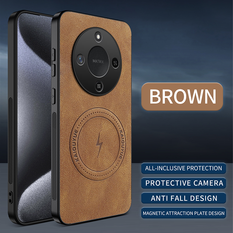 lthmy for Honor X9d 5G Supports Magnetic Wireless Charging Casing Retro Leather Phone Case Protection Shockproof Soft Bumper Cases Back Cover.