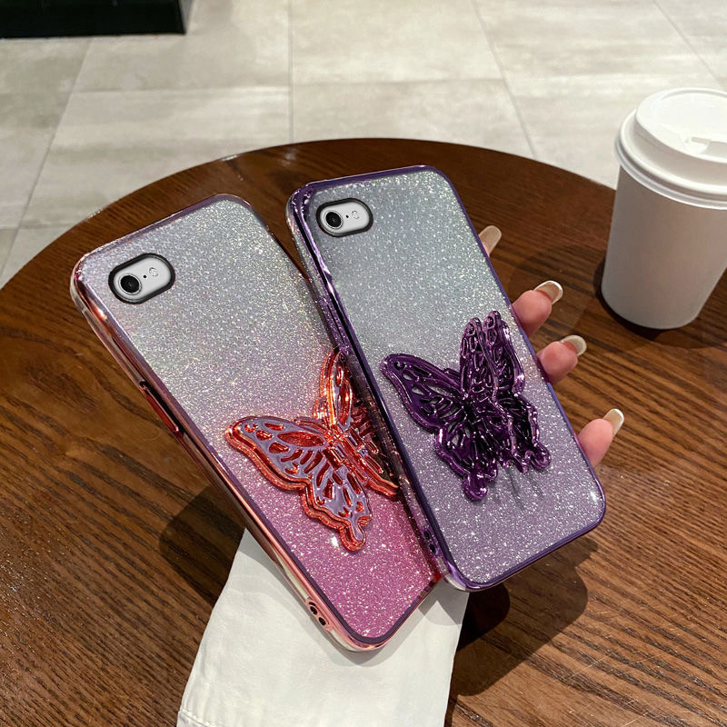 Phone cover iPhone 16E Back case with Cute Butterfly Stand Luxury Slim Gradient Clear Plating Glitter Girls For iPhone16E Phone cases. 