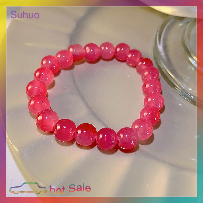 Suhuo New Pink Natural Stone Beads Bracelet For Women Fashion Elegant Jewelry Elastic Bangle Bracelets Bead Hand Chain