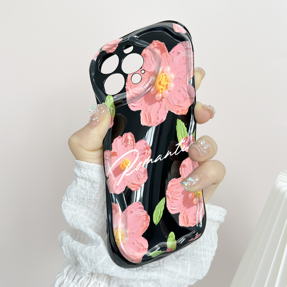 Hontinga for Redmi A3 Redmi A3x Back Cover Pink Flowers Phone Case Texture Wavy Edge Soft Mobile Cover. 