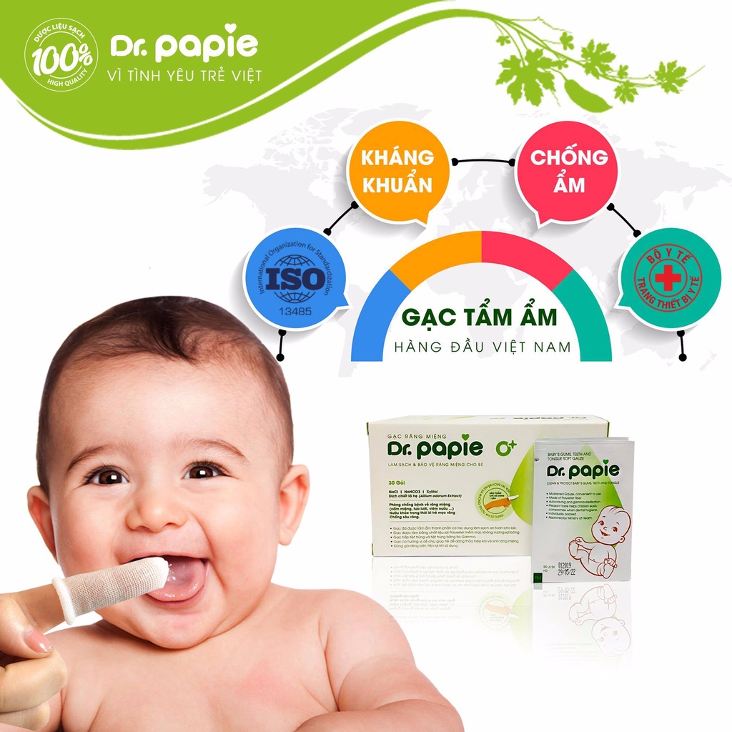 Gạc rơ lưỡi Dr Papie vệ sinh răng miệng cho bé (hộp 30 gói)