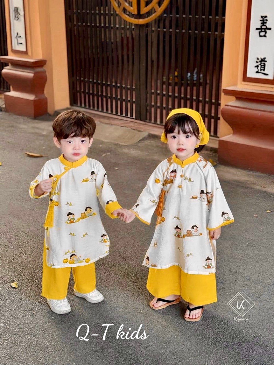 (SIZE 10-30KG) SET ÁO DÀI HỌA TIẾT CHO BÉ TRAI BÉ GÁI, KÈM QUẦN LỤA