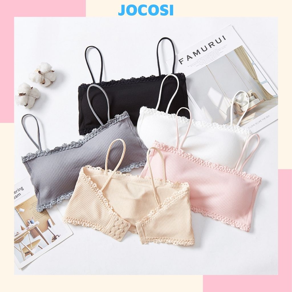 Áo bra nữ 2 dây đệm mút mỏng ôm ngực, Áo lót nữ quây ngang ren viền gợi cảm 636