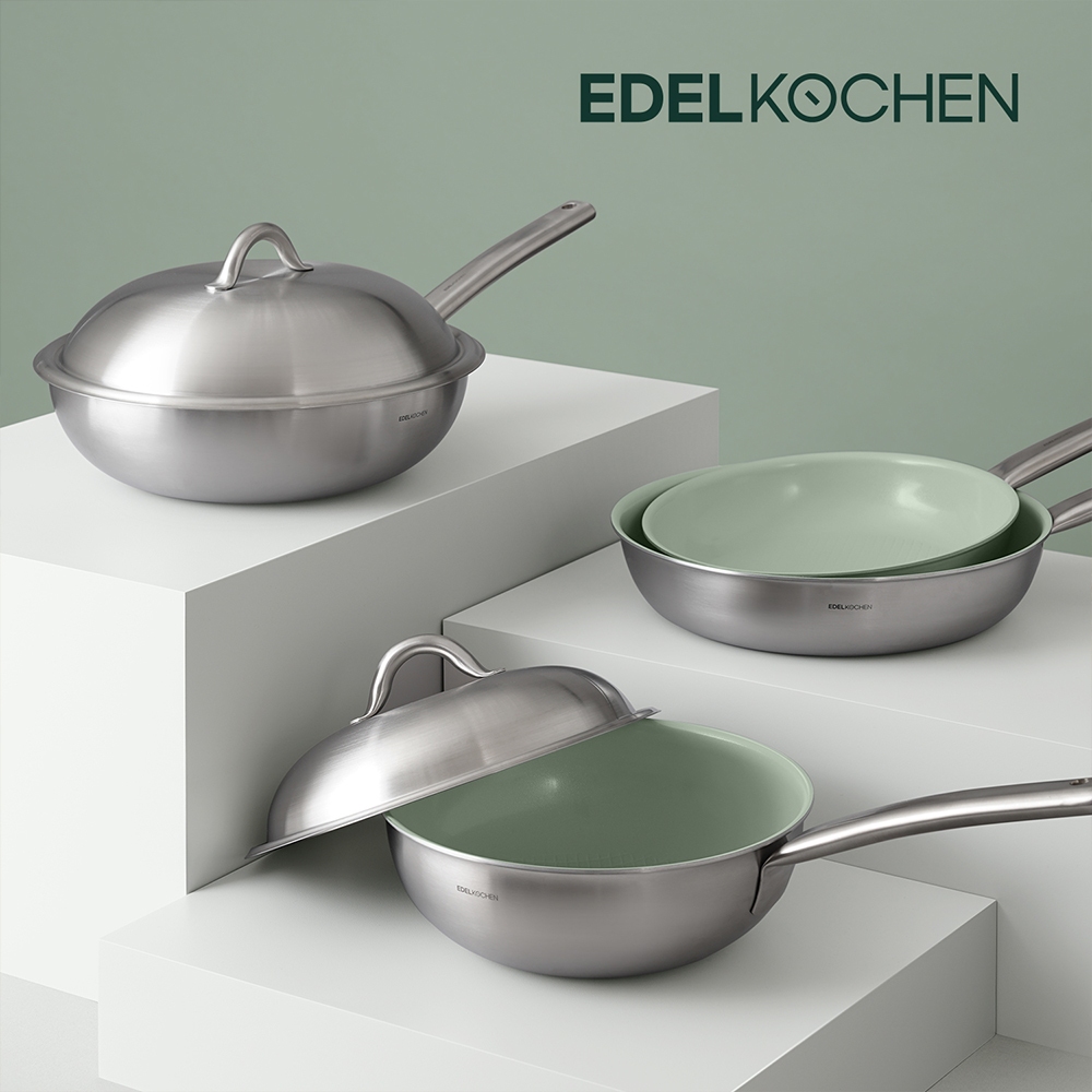 Combo 2 chảo inox Edelkochen Easy Prism - Màu Eco Green (Chảo chiên 24cm/ Chảo xào 28cm)
