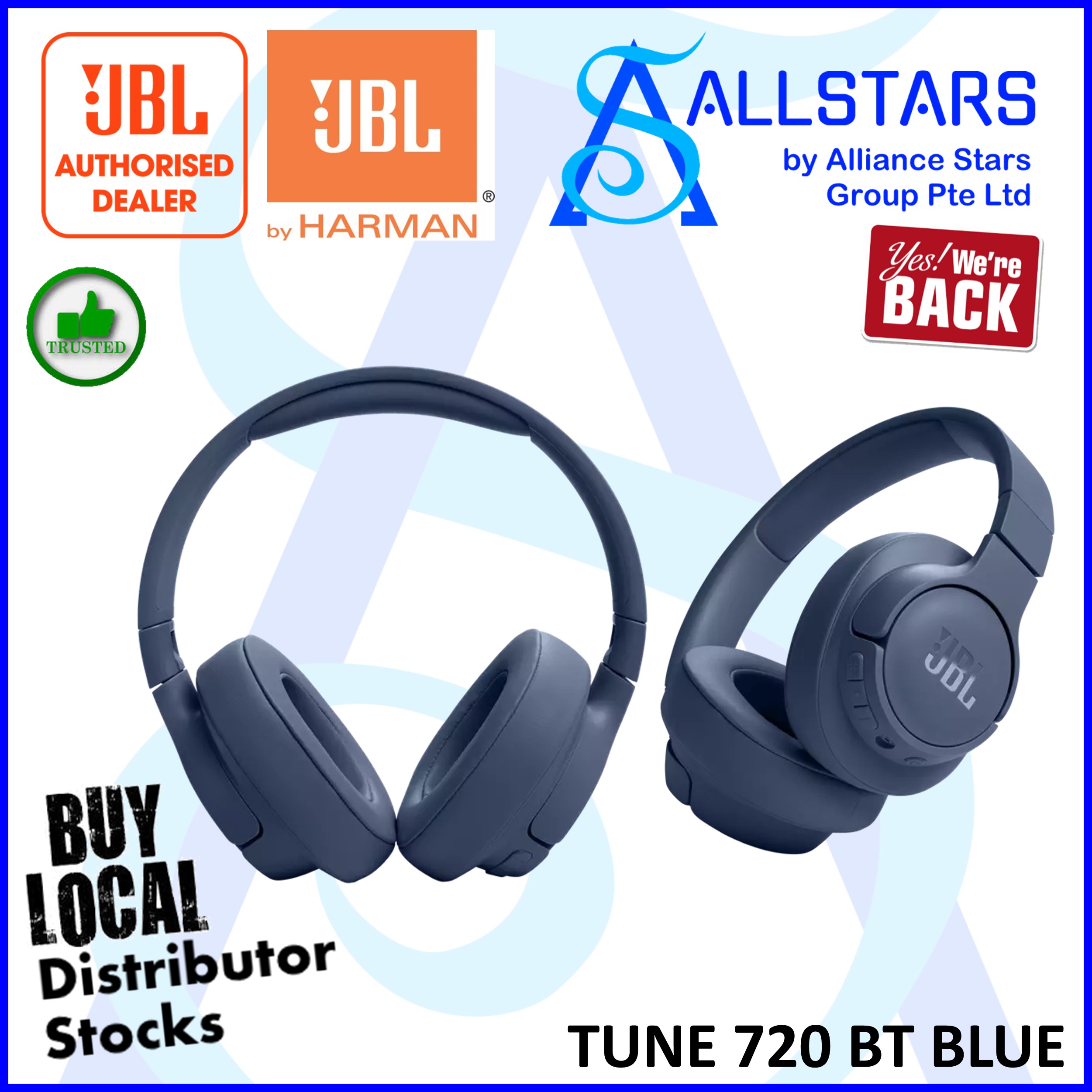 ALLSTARS : We Are Back Promo) JBL Tune 720 BT Over Ear Wireless Bluetooth  Headset (choice of Black : JBLT720BTBLK / Purple : JBLT720BTPUR) / White :  JBLT720BTWHT / Blue : JBLT720BTBLU) /