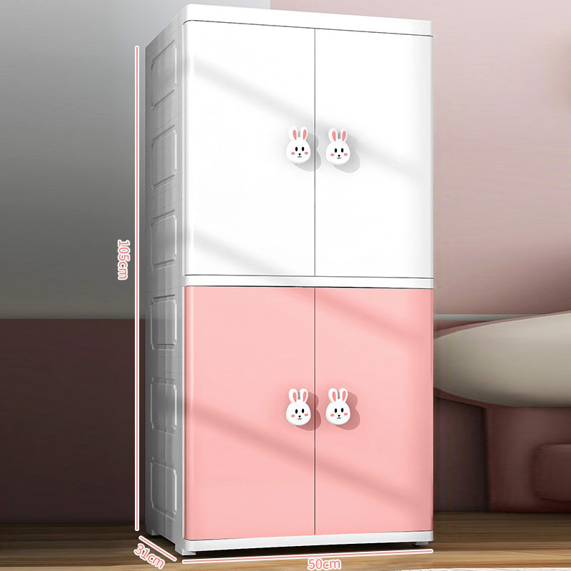 Cartoon double-door plastic storage cabinets extra large padded simple children's wardrobe home bedroom wardrobe lockers.