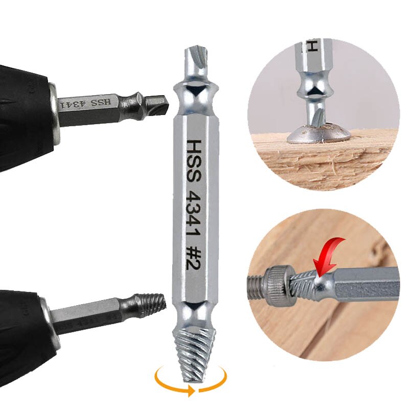 Screw Extractor Damaged Sliding Tooth Broken Screws Removal Tool Titanium-Plated Hexagonal Drill Set Broken Bits Extractor 6Pcs