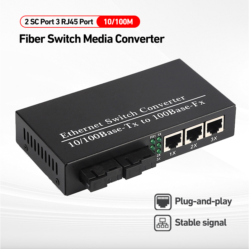 AKZ Fiber Switch Media Converter 10/100/1000Mbps Gigabit Fiber Media ...