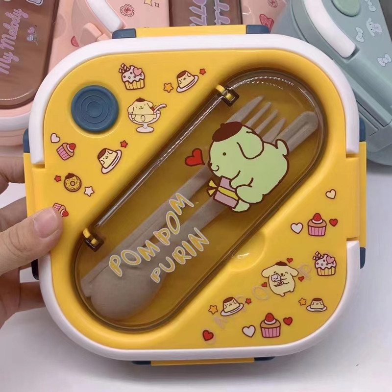 Sanrio's new plastic lunch box, microwaveable, three-compartment, Japanese and Korean lunch box, student office worker crisper lunch box