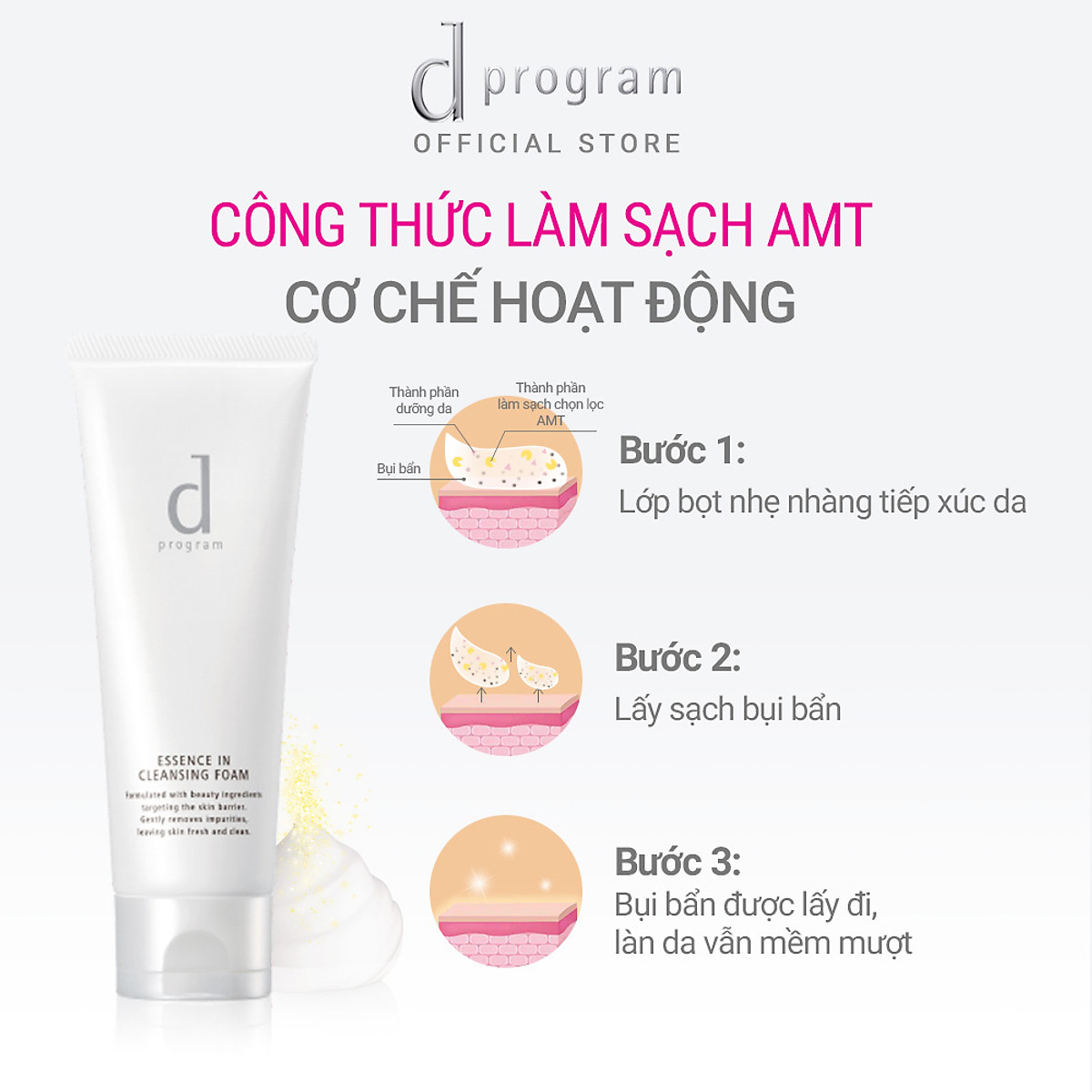 Sữa Rửa Mặt Tạo Bọt Dưỡng Da D PROGRAM ESSENCE IN CLEANSING FOAM 120g