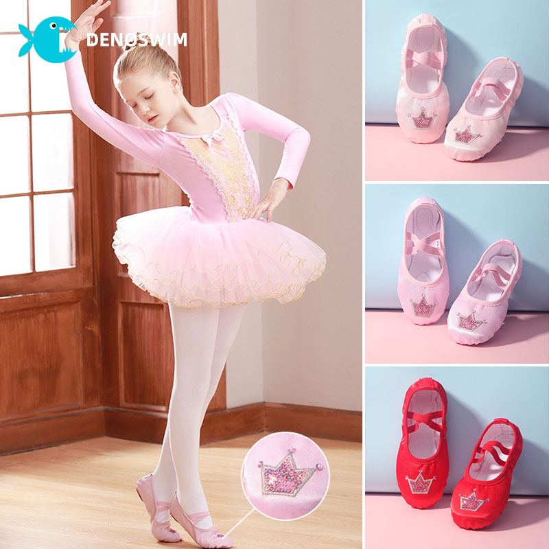 Denosim 2-3.5Y đế mềm giày múa ba lê cho trẻ em gái vũ công Giày bệt lớp