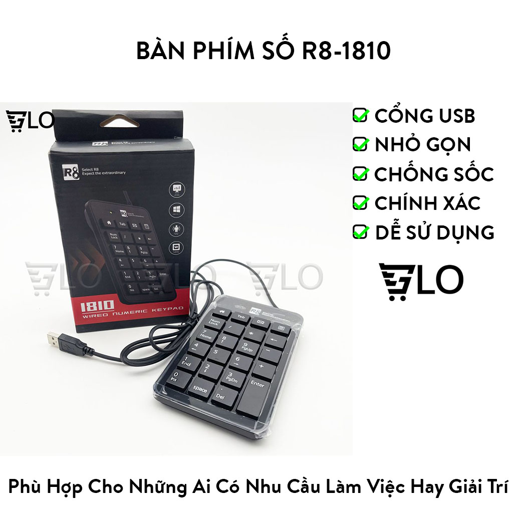 Bàn Phím Số Rời K-012 19 Phím Cổng USB Dùng Cho PC, Laptop