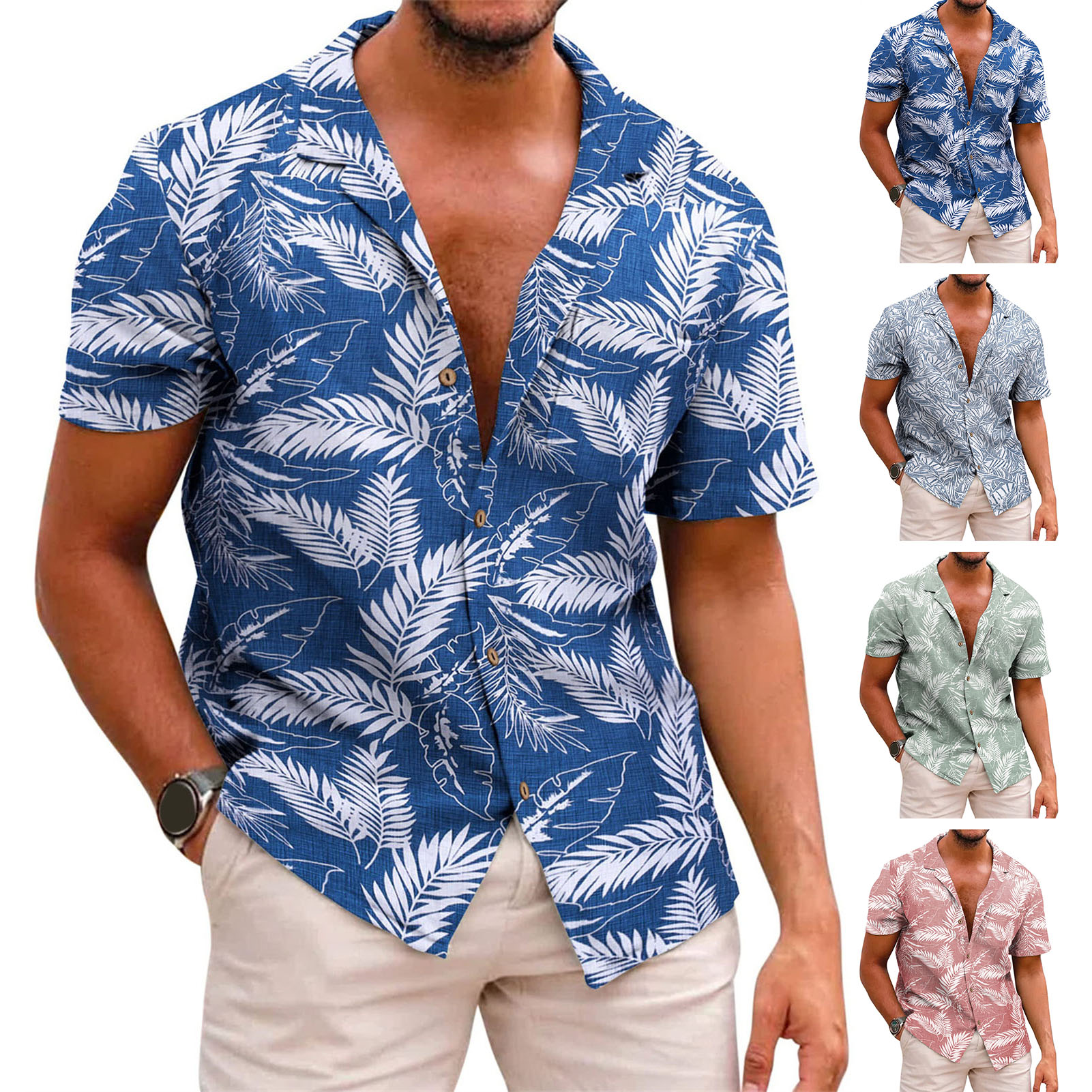 GMBI Men Hawaiian Shirt Tropical Leaves Print Shirt Men's Summer Hawaiian Beach Shirt Tropical Leaf Print Casual Top for Style
