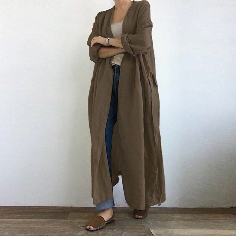 ZANZEA Áo khoác cardigan dáng dài dài tay có túi thời trang cho nữ