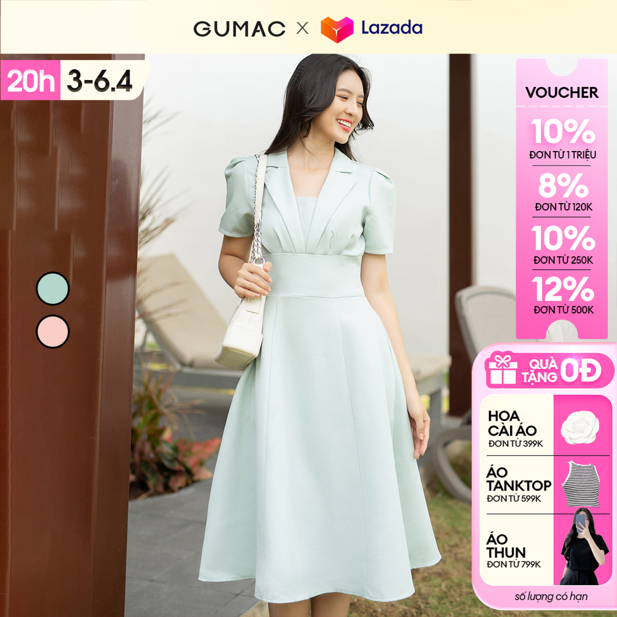 Đầm nữ xòe cổ danton thời trang GUMAC DD07041