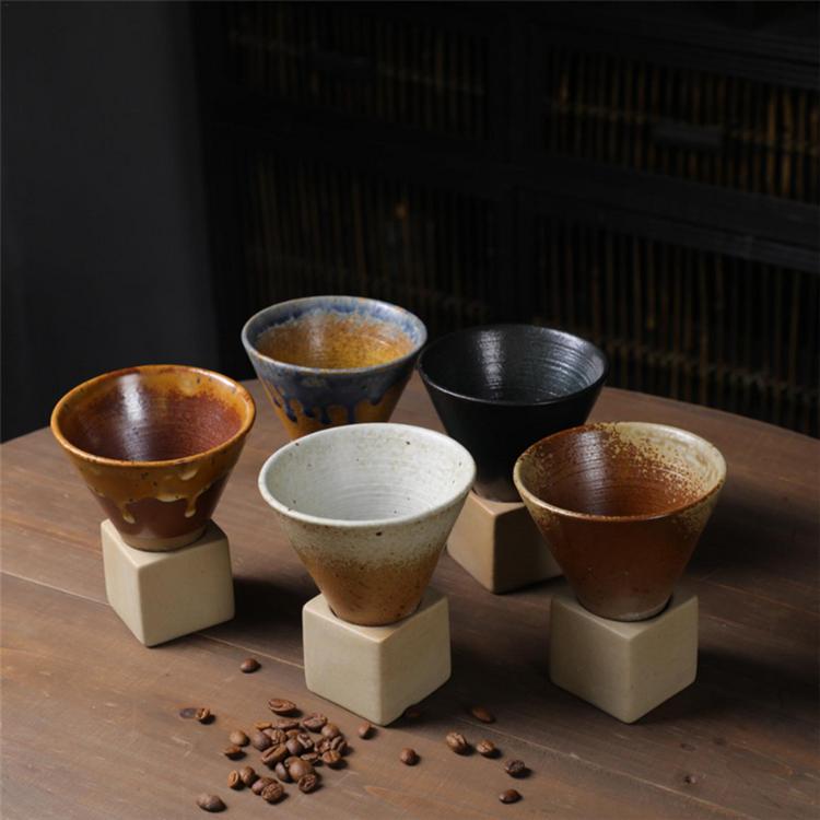 Coarse Ceramic Coffee Cup Ceramic Coffee Mug with Base Ceramic Mug with Base Creative Coffee Cup Funnel Coffee Tea Cup 200Ml/7 Oz Ceramic Cup Cone Shape Porcelain Mug Coarse fitting
