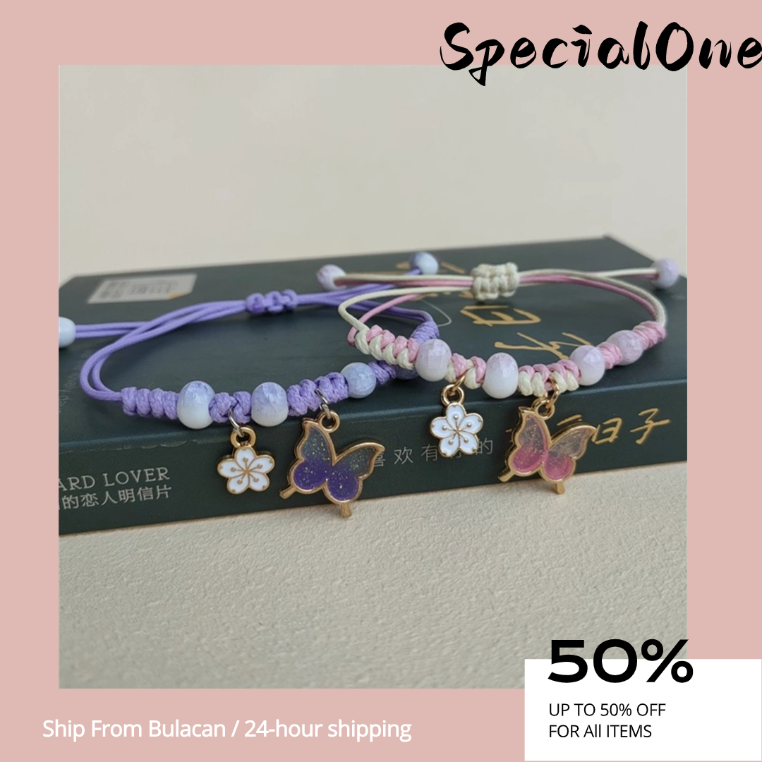 Adjustable Butterfly Flower Bracelet Handmade Woven Lucky