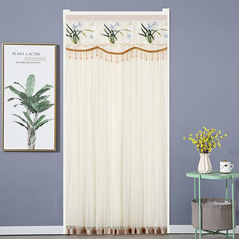 In summer, the double-layer middle door curtain is transparent and impermeable, and the partition curtain for the bedroom of the home is free of perforation, self-adhesive velcro