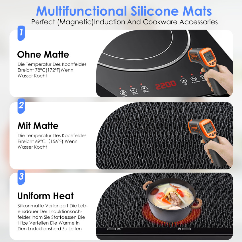 Large Induction Hob Protector Mat 52x78cm,Induction Hob Cover - Cooktop Scratch Protector - For Induction Stove,Multifunctional Silicone Mats