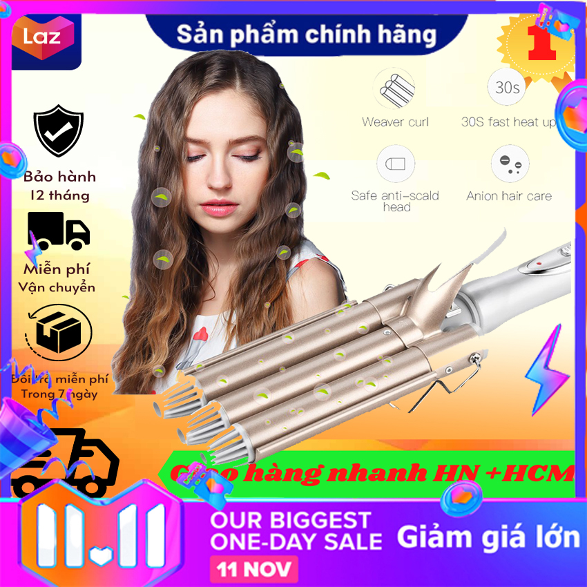 Máy Uốn Tóc Gợn Sóng,Máy Bấm Tóc Gợn Sóng, máy làm xoăn sóng Máy uốn tóc 3 trục,giúp bạn có máy tóc như ý,sang trọng,thanh lịch Shop BBQ1