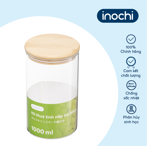 Hũ thuỷ tinh nắp tre Nikko 1000ml