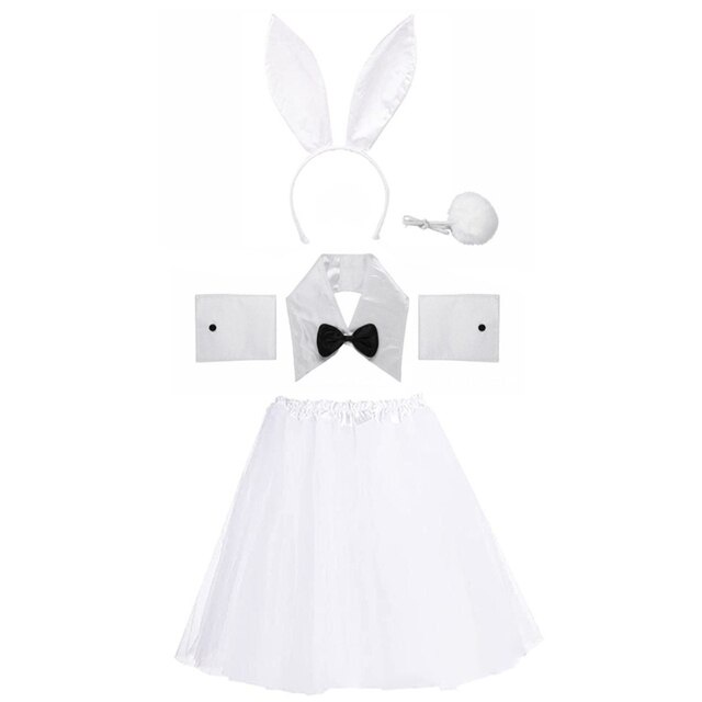 Tabanzhe Bunny Costume Accessory Set - Fluffy Cute Bunny Ears Headband, Bow And Tail - Suitable For Children Animal Fancy Dress Party, Halloween