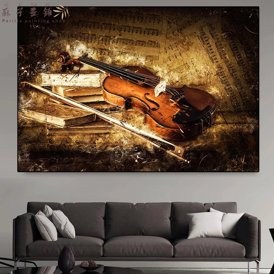 Perilla-Vintage Graffiti, Violin, African Jazz Small Poster, Pop Art, Music, Oil Painting, Abstract Print, Nordic Living Room, Bedroom Decoration, Printing, Canvas Mural