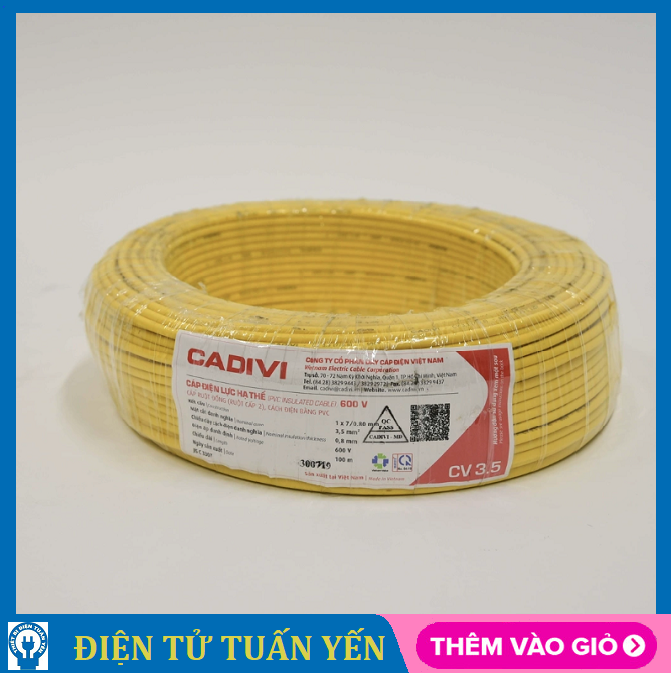 Dây điện đơn Cadivi 3.5 dây lõi đồng nguyên chất, vỏ bọc nhựa PVC cao cấp - Hàng chính hãng