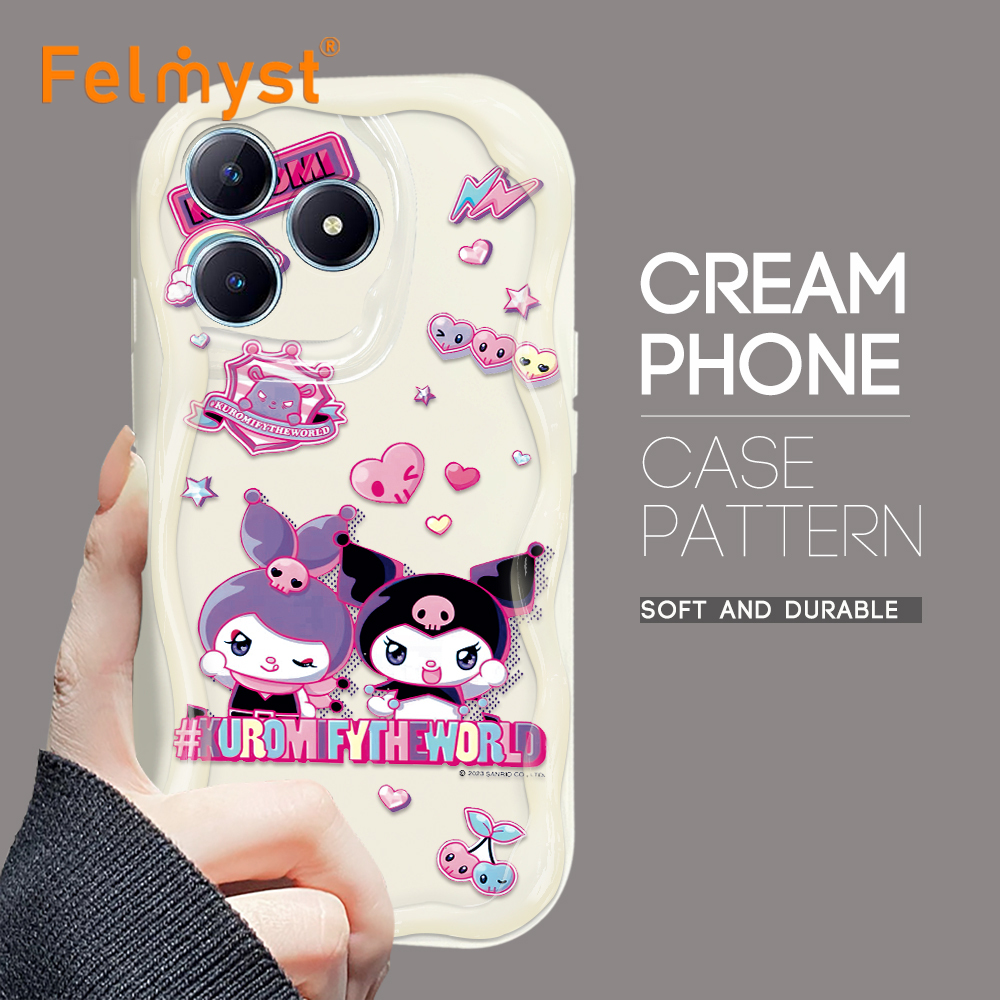 FELMYST%20for%20Realme%20C61%20C63%20Back%20Cover%20Cartoon%20Kuromi%20Cream%20Texture%20Wavy%20Edge%20Soft%20Silicone%20Phone%20Case%20-%20Image%202