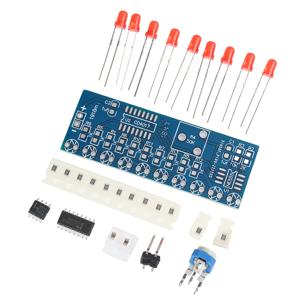 NE555 CD4017 LED Flow Light Electronic Production Suite Control Board Module Capacitor Oscillator Clock Signal DIY Electronic Kit