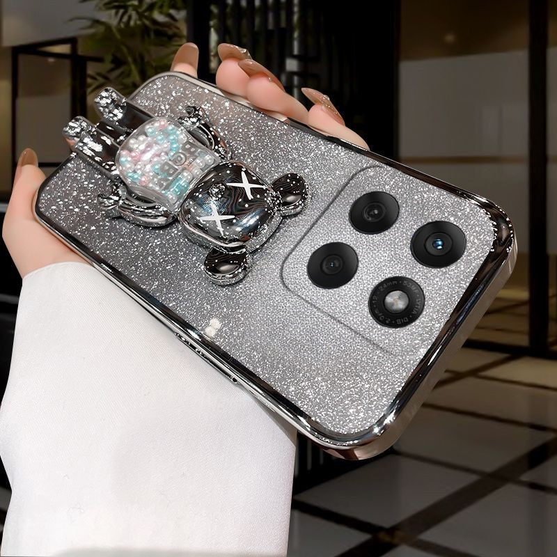 New Phone case Moto Edge 60 Fusion Back cover with Cartoon 3D Bear Stand Luxury Slim Gradient Plating Glitter Girls Stylish For Motorola Moto Edge60 Fusion case. 