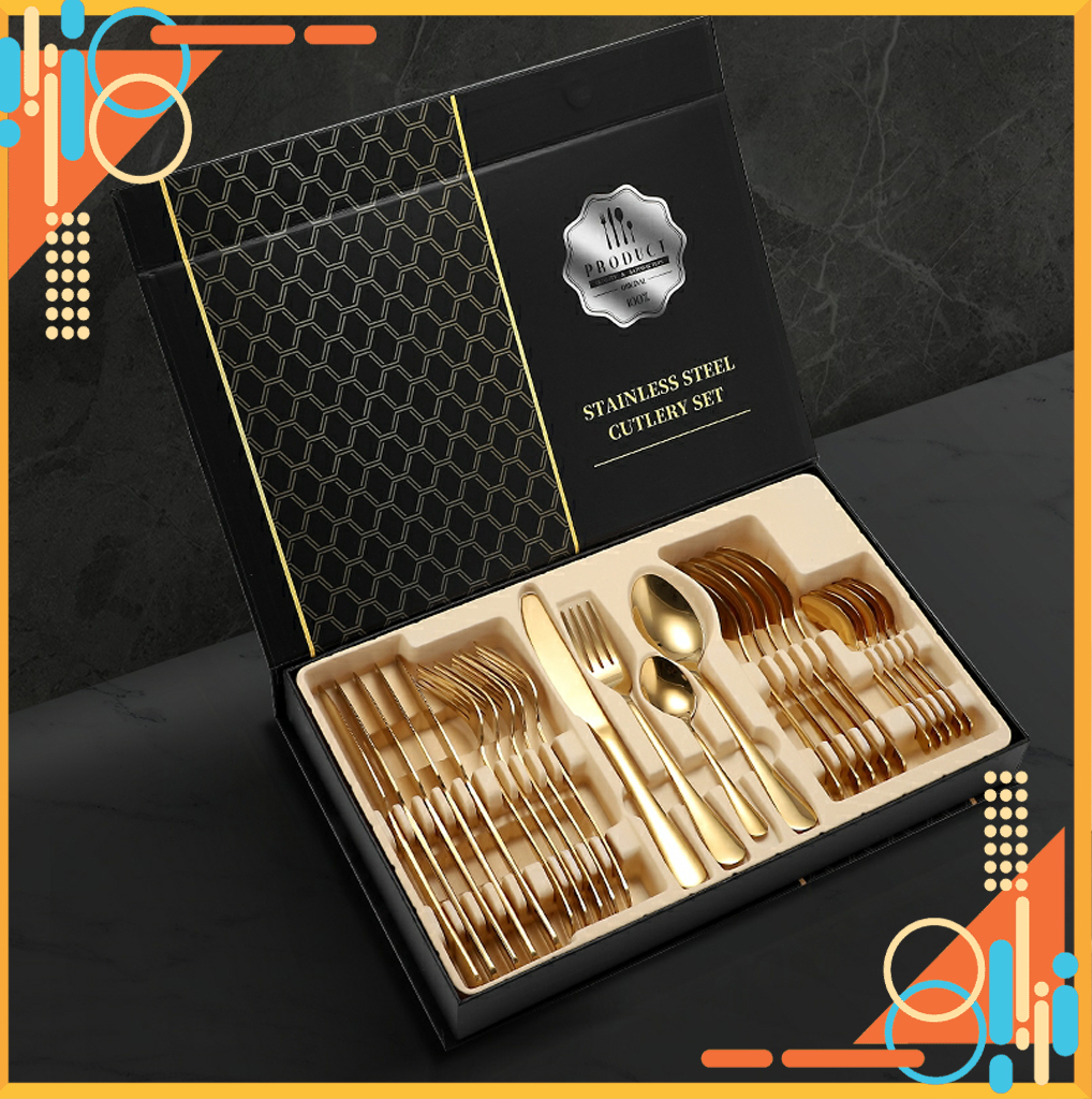 Set of knives and forks dinnerware stainless steel used for 6 people dining silver plated luxury Nordic style
