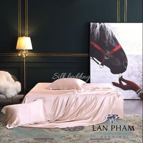 Ga - Drap Giường Lẻ Phi Lụa Màu Hồng Phấn Lan Pham Bedding Mềm Mại, Êm Ái